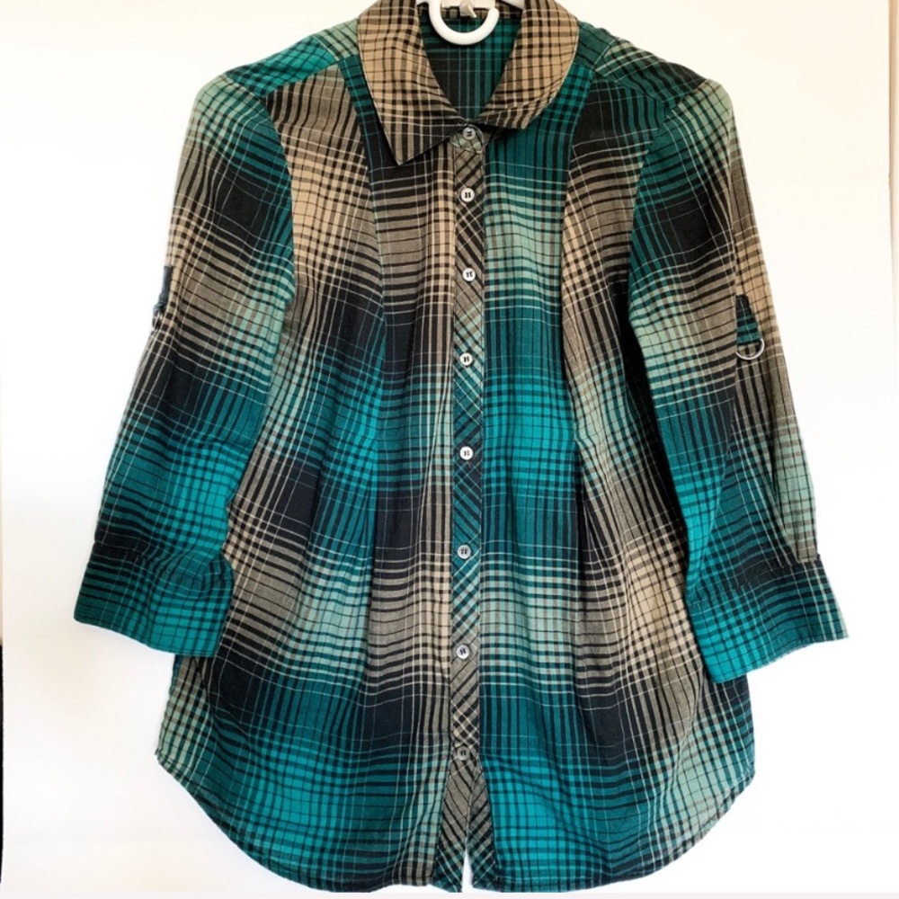 Joie Green and Yellow Plaid Button Down Top
